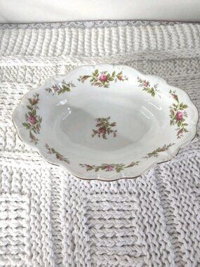 Vintage Johann Haviland Moss Rose Oval Serving Bowl 10-3/4" Gold Rim Germany